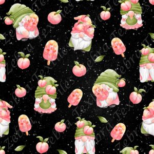 Gnome et popsicle aux pêches fond noir étoilé
