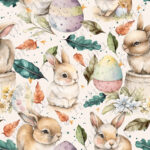 Lapin oeuf et feuillage fond crème