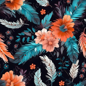 Plume aqua et fleur orange