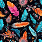 Plume bleue et orange fond noir