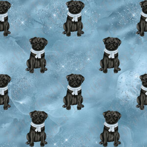 Pug noir et foulard bleu fond bleu