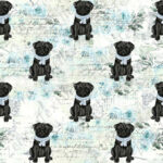 Pug noir et foulard bleu fond floral