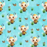Abeille et papillon fond aqua