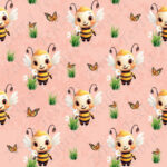 Abeille et papillon fond corail