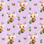 Abeille et papillon fond lilas