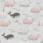Baleine rose fond lin gris
