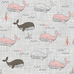 Baleine rose fond lin gris