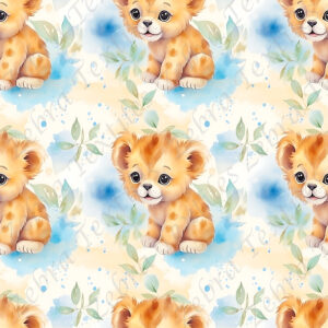 Bébé lion fond bleu et crème