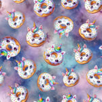 Beigne licorne fond nuageux confetti