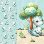 Dino aqua et arbre fond aqua