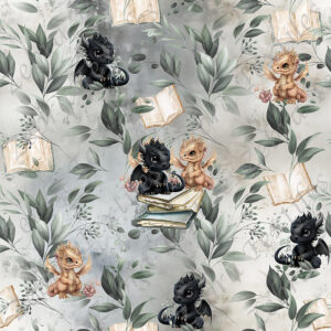 Dragon et eucalyptus fond gris