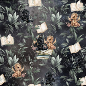 Dragon et eucalyptus fond noir gris