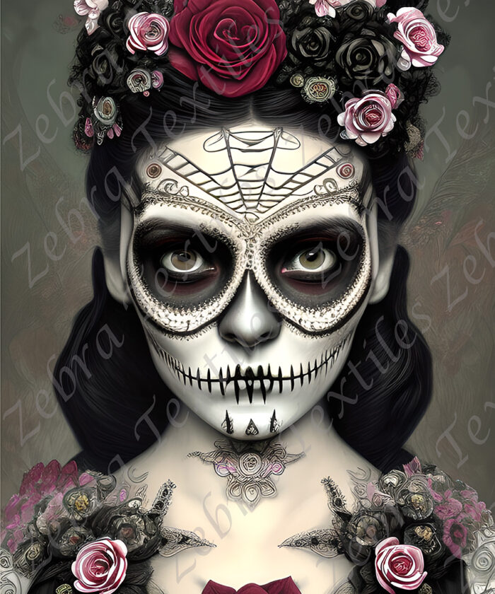 Femme skull fleur fond gris