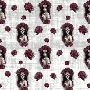 Femme skull fleur fond gris