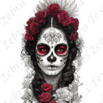 Femme skull fleur rouge fond blanc