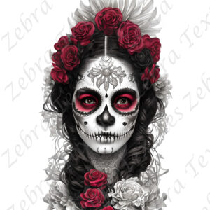 Femme skull fleur rouge fond blanc