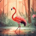 Flamant rose au levé du soleil