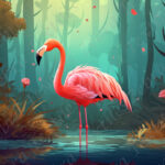 Flamant rose en forêt
