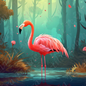 Flamant rose en forêt