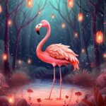 Flamant rose forêt lumineuse