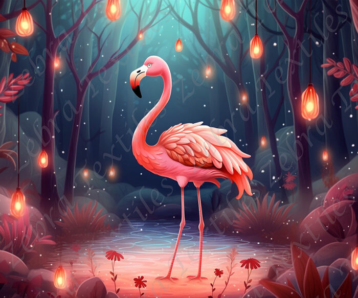 Flamant rose forêt lumineuse