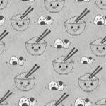 Plat de riz kawaii fond gris