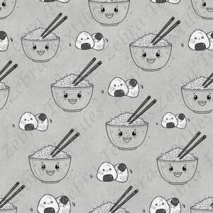 Plat de riz kawaii fond gris