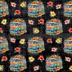 Westfalia et hibiscus fond noir grunge