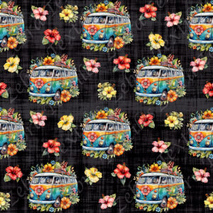 Westfalia et hibiscus fond noir grunge