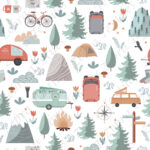 Camper en forêt fond blanc
