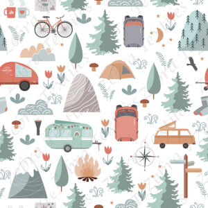 Camper en forêt fond blanc