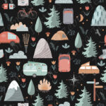 Camper en forêt fond noir