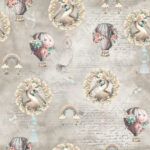 Cigogne et montgolfière fond beige grunge