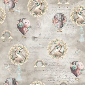 Cigogne et montgolfière fond beige grunge