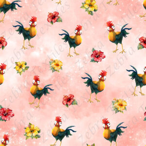 Coq et hibiscus fond rosé