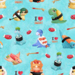 Dino sushis fond aqua