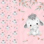 Éléphant et papillon rose fond rose Panneau doudou