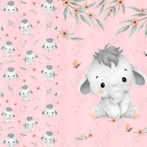 Éléphant et papillon rose fond rose Panneau doudou