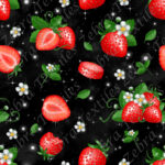 Fraise et feuille fond noir étoilé