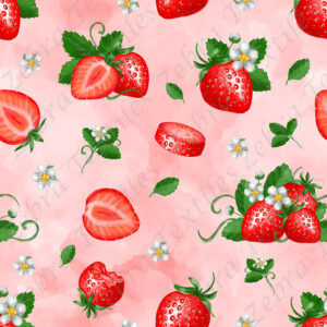 Fraise et feuille fond rose