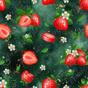 Fraise et feuille fond vert