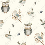 Hibou et oiseau fond crème
