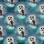 Hibou fluffy dans la nuit fond aqua