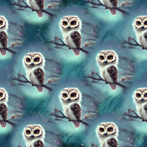 Hibou fluffy dans la nuit fond aqua