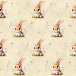 Lapin et fleur mauve fond sable