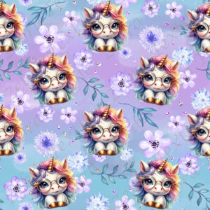 Licorne mignonne à lunette fond floral