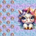 Licorne mignonne à lunette fond floral Panneau doudou