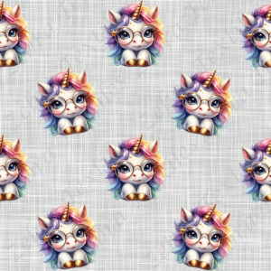 Licorne mignonne à lunette fond lin gris