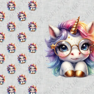 Licorne mignonne à lunette fond lin gris