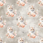 Lynx et fleur pêche fond beige grunge